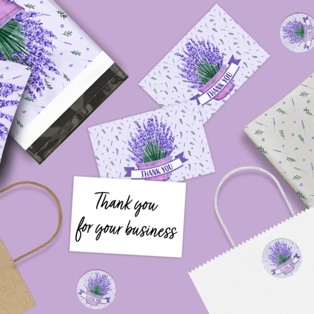 100 pc Lavander THEMED Thank you Cards & Stickers  BUNDLE